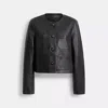 Coach Collarless Leather Jacket In Black