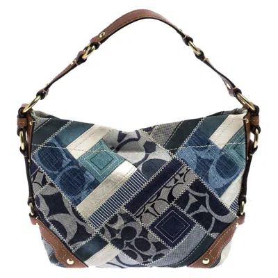 Coach Color Patchwork Leather And Fabric Carly Hobo In Blue