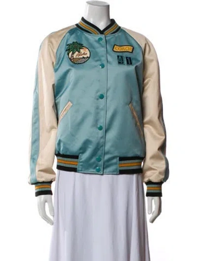 Pre-owned Coach Colorblock Pattern Bomber Jacket In Blue