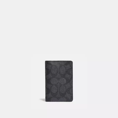 Coach Card Wallet In Signature Canvas In Color<lsn_delimiter>charcoal/black