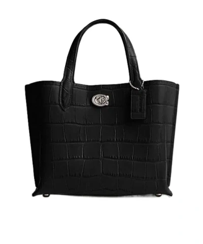 Coach Contrast-color Logo Shoulder Bag In Black