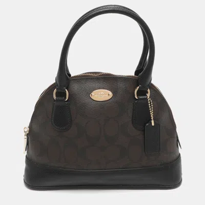 Pre-owned Coach Cora Dome Brown Signature Coated Canvas And Leather Satchel