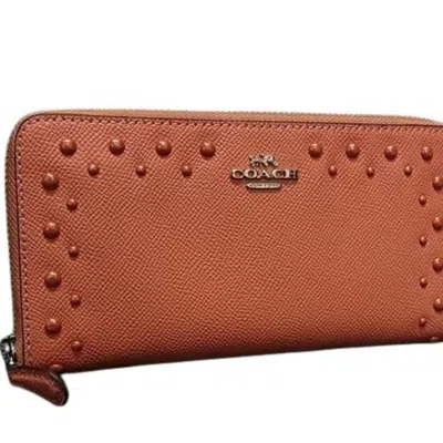 Pre-owned Coach Coral Pink Leather Long Wallet (bi-fold) ()