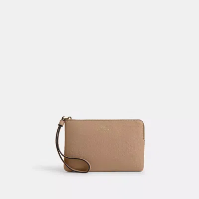 Coach Corner Zip Wristlet In Beige