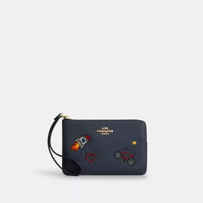 Coach Corner Zip Wristlet In Blue