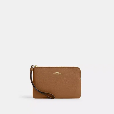 Coach Corner Zip Wristlet In Brown