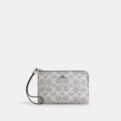 Coach Corner Zip Wristlet In Signature Canvas In Gray