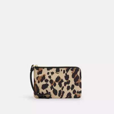 Coach Corner Zip Wristlet With Leopard Print In Multi