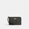 Coach Corner Zip Wristlet With Spot Print In Black