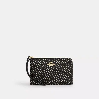 Coach Corner Zip Wristlet With Spot Print In Black