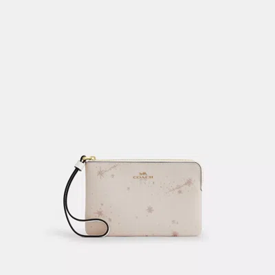 Coach Corner Zip Wristlet With Star Print In White