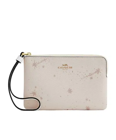 Coach Corner Zip Wristlet With Star Print In White