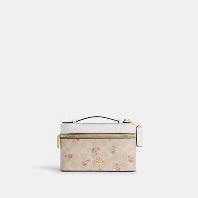 Coach Cosmetic Case In Signature Canvas With Floral Print In Beige