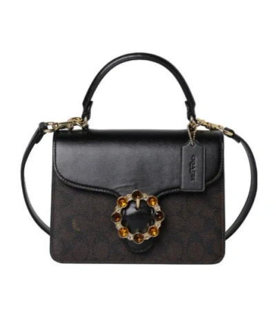 Coach Courtney Top Handle Bag In Signature Canvas In Black