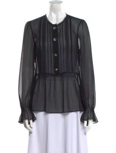 Pre-owned Coach Crew Neck Long Sleeve Button-up Top In Black