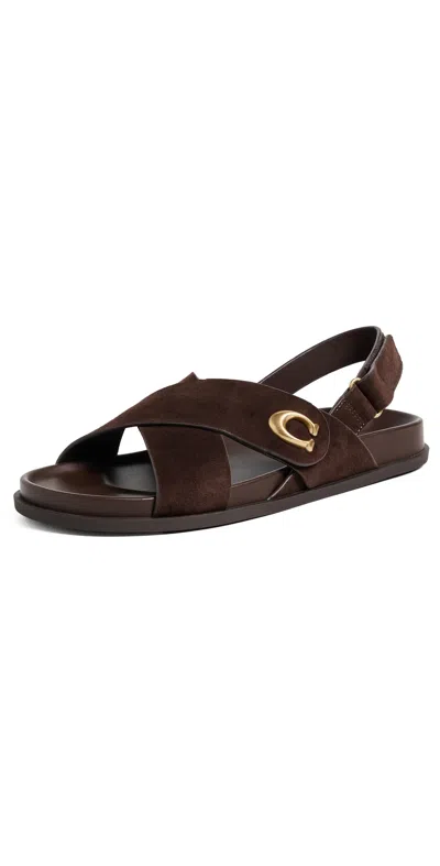 Coach Criss Cross Sandals Chocolate Suede