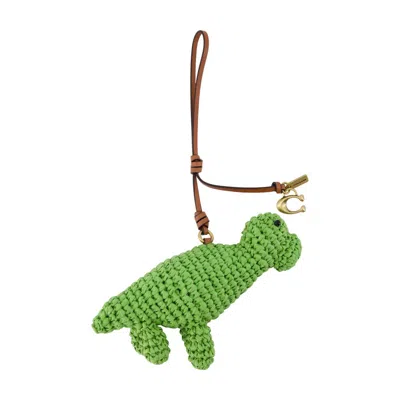 Coach Crocheted Dinosaur Charm In Green