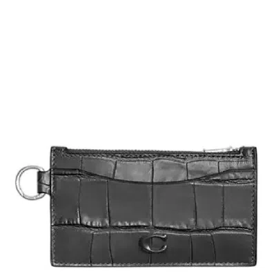 Coach Crocodile Embossed Leather Zip Card Case In Gray
