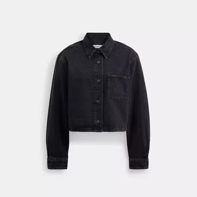 Coach Cropped Denim Button Down In Organic Cotton In Black