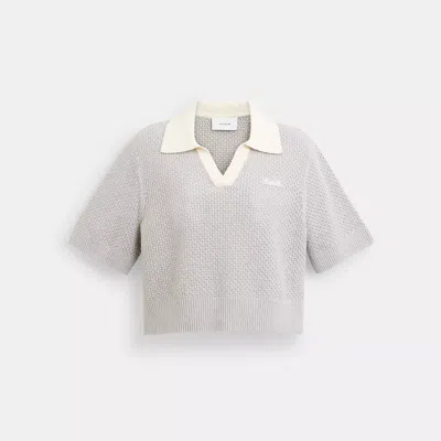 Coach Cropped Knit Polo In Beige