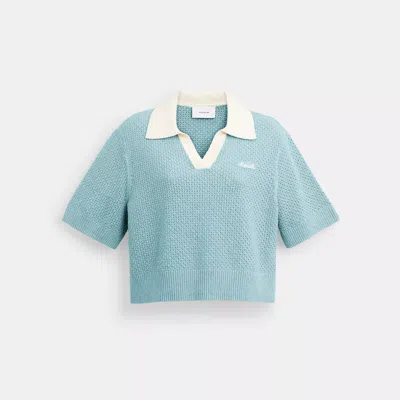Coach Cropped Knit Polo In Blue