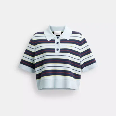 Coach Cropped Stripe Polo In Blue