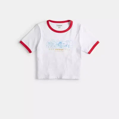 Coach Cropped T Shirt With Topia Creatures Print In White/red Multi