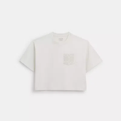 Coach Cropped T-shirt With Signature Pocket In Organic Cotton In White