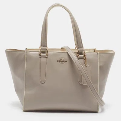 Pre-owned Coach Crosby Carryall Grey/white Leather Tote In Gray