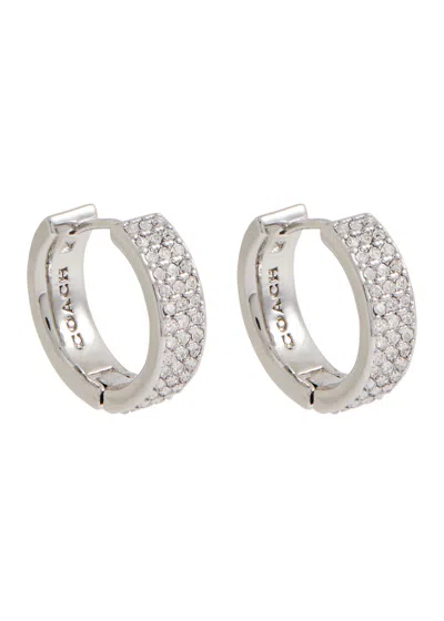 Coach Crystal-embellished Hoop Earrings In Silver