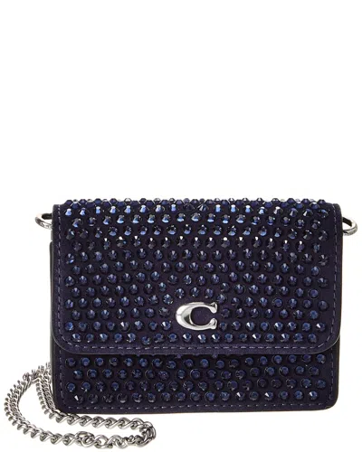 Coach Crystal Essential Half Flap Suede & Leather Card Case In Blue