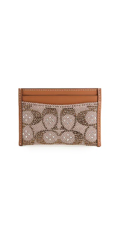 Coach Crystal Signature Jacquard Essen Card Case Lh/burnished Amber In Brown