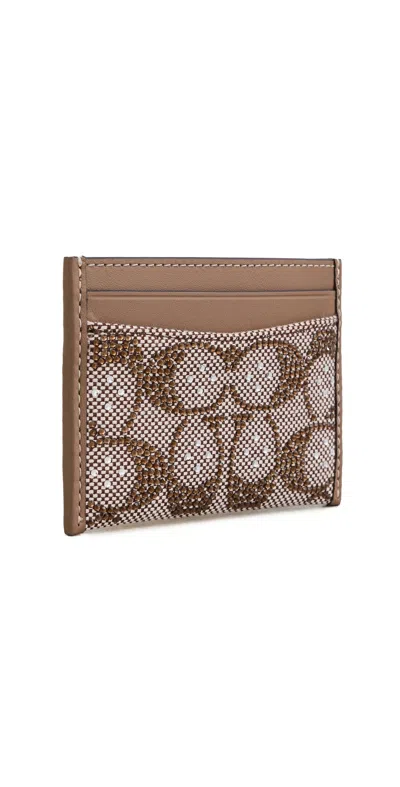 Coach Crystal Signature Jacquard Essential Card Case Mushroom