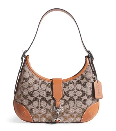 Coach Crystal Signature Jacquard Hamptons Shoulder Bag In Brown