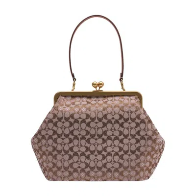 Coach Crystal Signature Large Kisslock Pouch In Brown