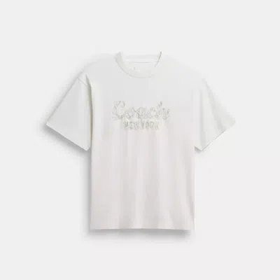 Coach Cursive  Embroidered T Shirt In Organic Cotton In White