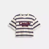 Coach Cursive  Striped Cropped T Shirt