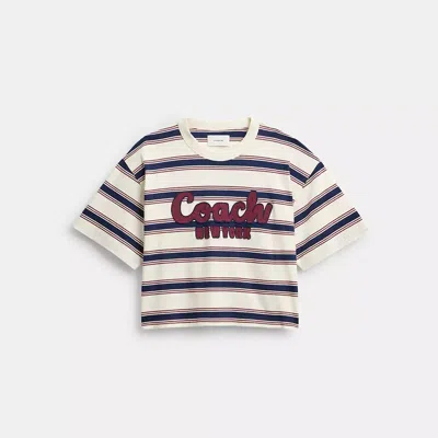 Coach Cursive  Striped Cropped T Shirt