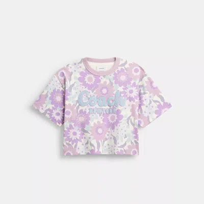Coach Cursive Floral Cropped T-shirt In Organic Cotton In Purple