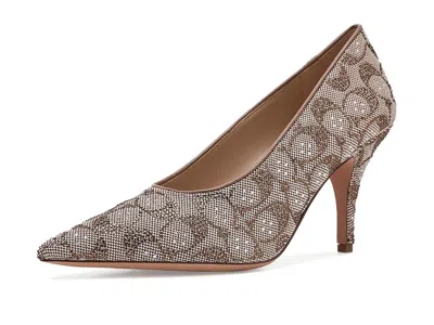 Coach Daisy Crystal Signature Jacquard Pumps High Women's Heels Tan: 10 M, Leather In Brown