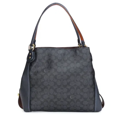 Pre-owned Coach Dark Gray Gray Brown Leather Pvc Tote Bag ()