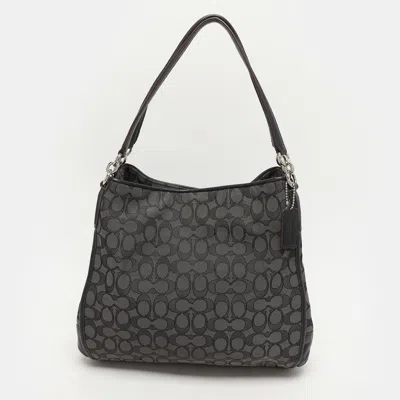 Pre-owned Coach Dark Grey/black Signature Canvas And Leather Edie Hobo