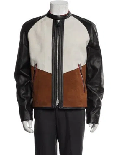 Pre-owned Coach Deer Colorblock Pattern Moto Jacket W/ Tags In Black