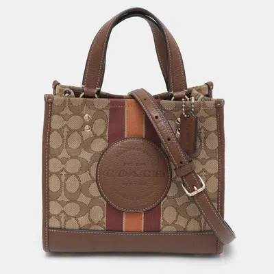 Pre-owned Coach Dempsey Brown Signature Canvas And Leather Tote