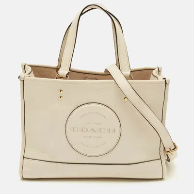 Pre-owned Coach Dempsey Carryall Off White Leather Tote