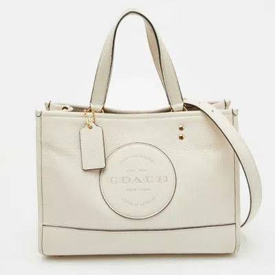Pre-owned Coach Dempsey Carryall Off White Leather Tote