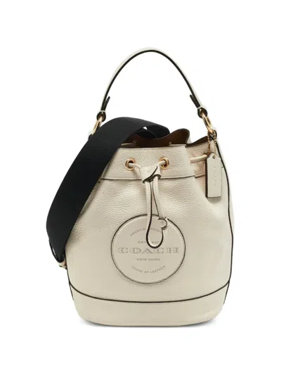 Pre-owned Coach Dempsey Drawstring Bucket Bag In Neutral