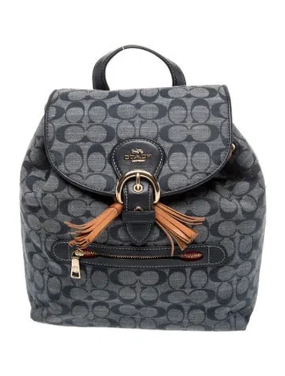 Pre-owned Coach Denim Backpack In Gray