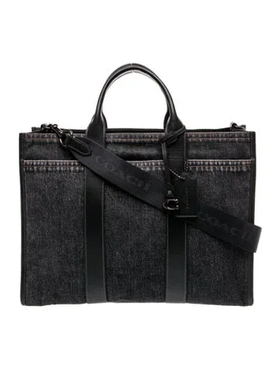 Pre-owned Coach Denim Briefcase In Black