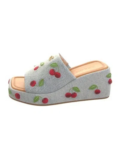 Pre-owned Coach Denim Graphic Print Slides In Silver